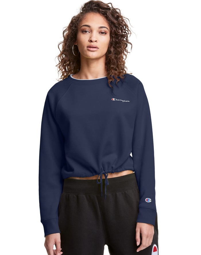 Hanorac Champion Campus Fleece Cropped Crew Embroidered Script Logo Dama Bleumarin - Romania JMDRIBU